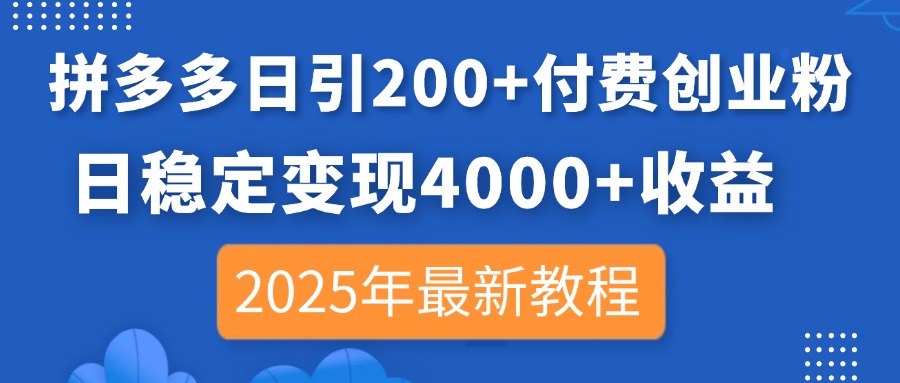 （14217期）拼多多日引200+付费创业粉，日稳定变现4000+收益，2025年最新教程-斗金教学