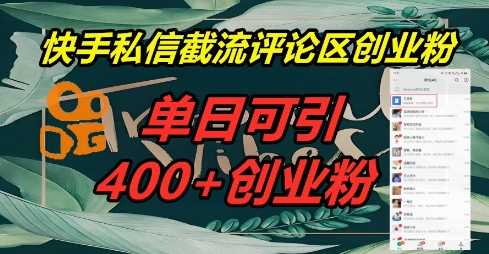 快手私信截流创业粉，一天引流400+-斗金教学