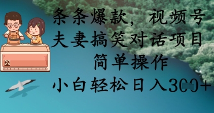 条条爆款，视频号夫妻搞笑对话项目，简单操作，小白轻松日入3张+-斗金教学