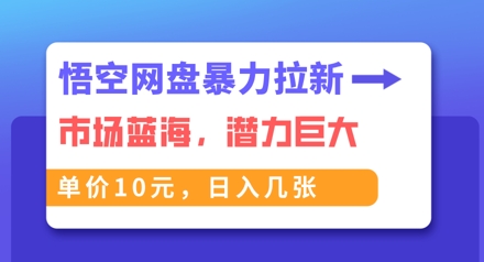 悟空网盘暴力拉新：一单10元，市场空白，日入几张-斗金教学