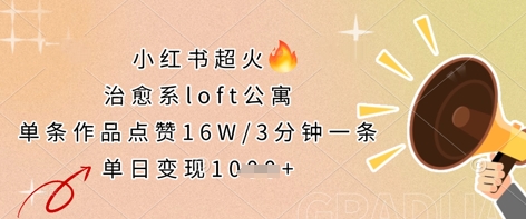 小红书超火的治愈系loft公寓，单条作品点赞16W，3分钟一条，单日变现数张-斗金教学